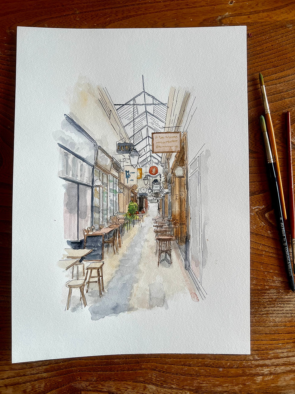 beautiful watercolour of Passage des Panoramas, Paris