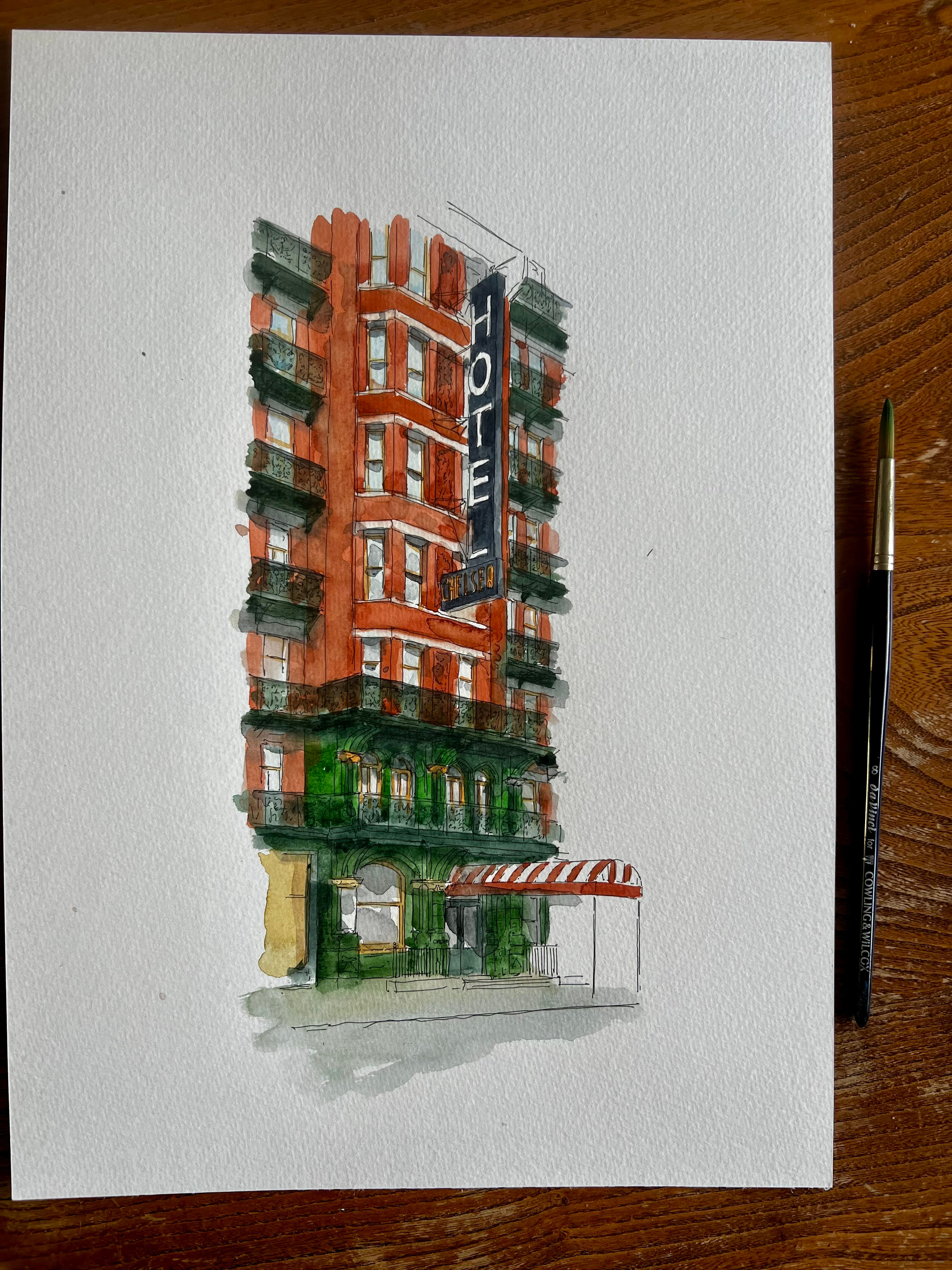 watercolour of The Hotel Chelsea, New York