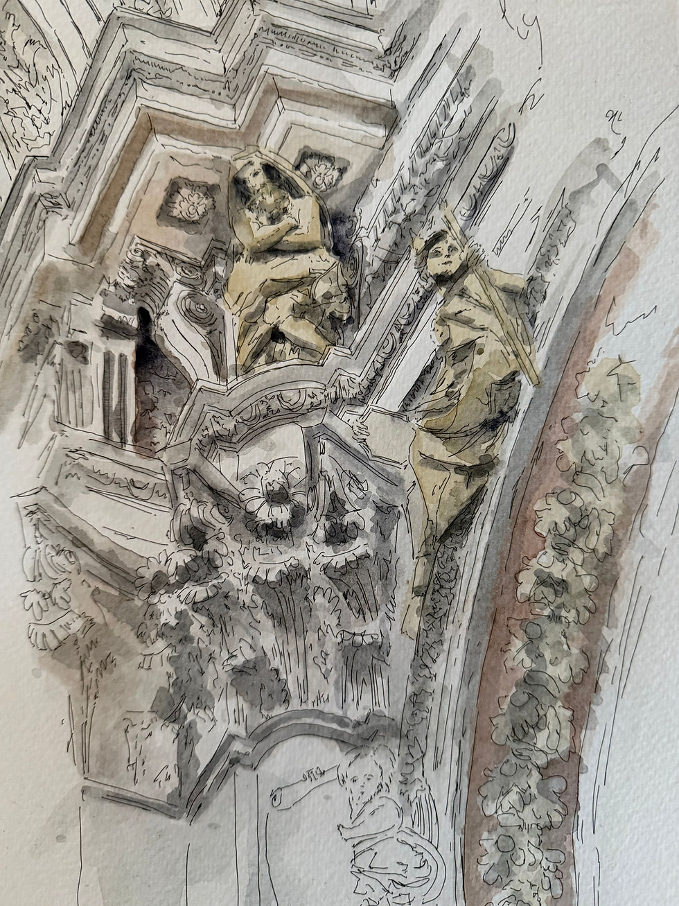 beautiful watercolour of baroque church interior