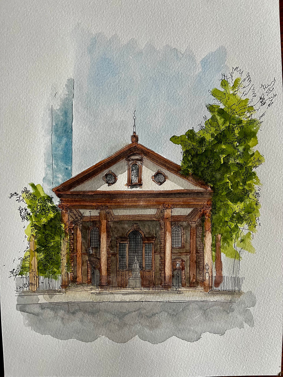 beautiful watercolour of St.Paul's Church. New York.