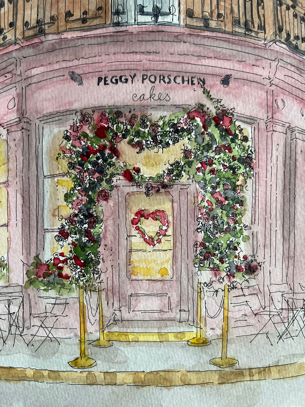Thumbnail: beautiful watercolour of  Peggy Porschen, Belgravia. London