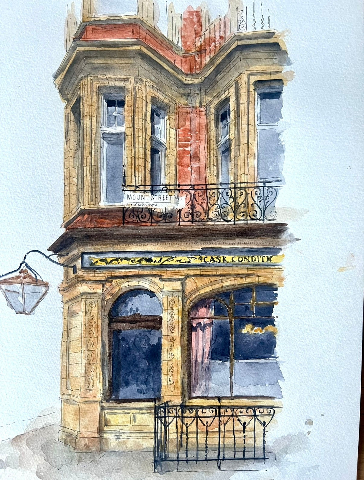 Architectural Illustration: The Audley public house. Mount St. Mayfair. London