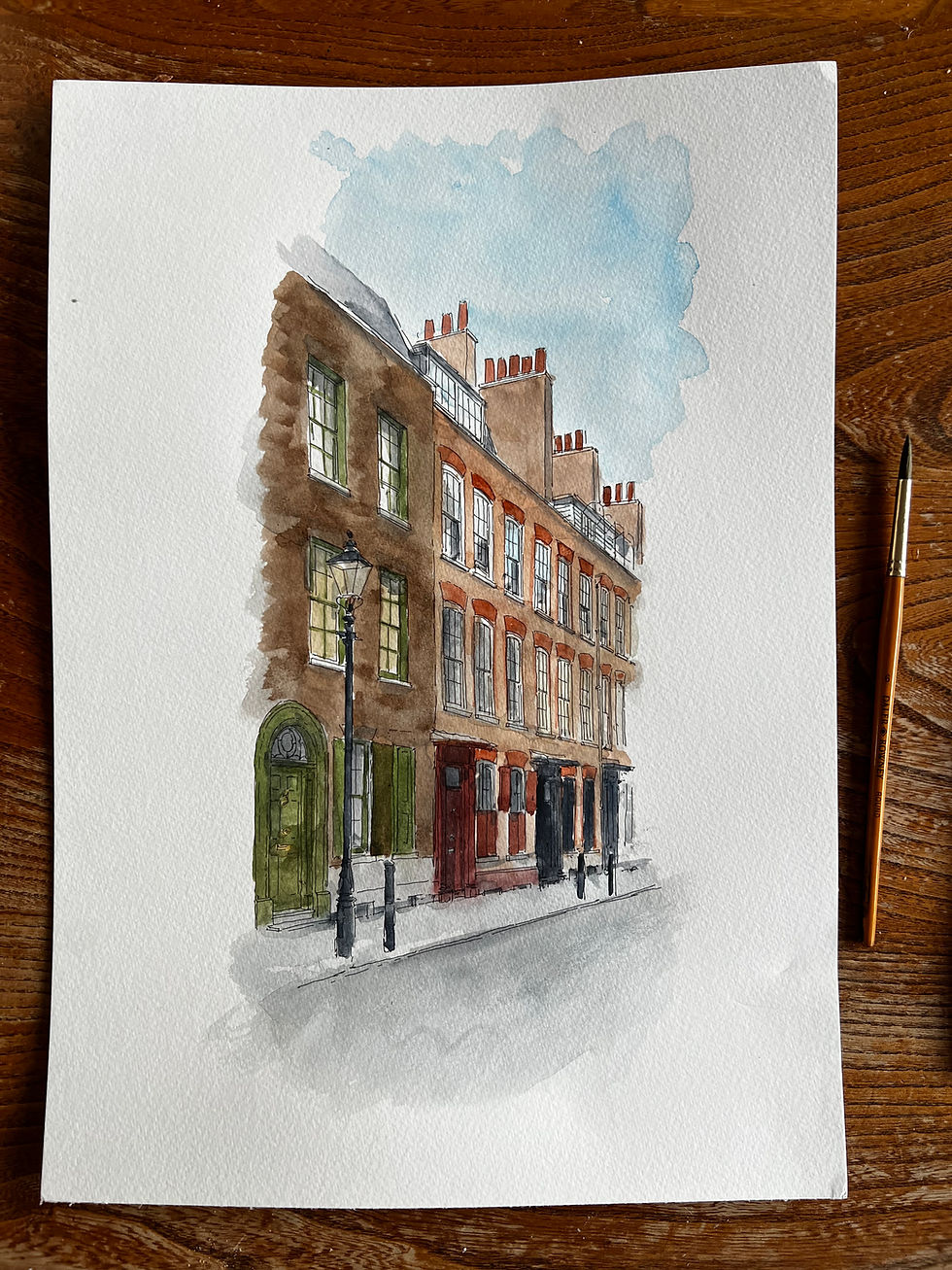 beautiful watercolour of Old streets of Spitalfields. London