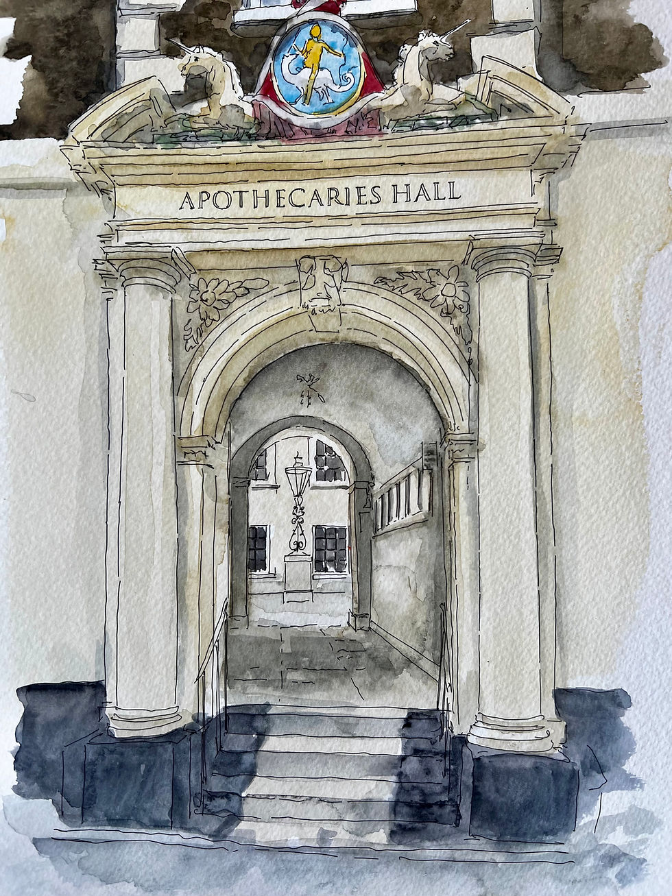 Thumbnail: beautiful watercolour Apothecaries’ Hall. City of London