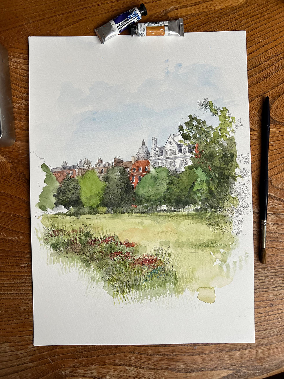 Watercolor painting of London park