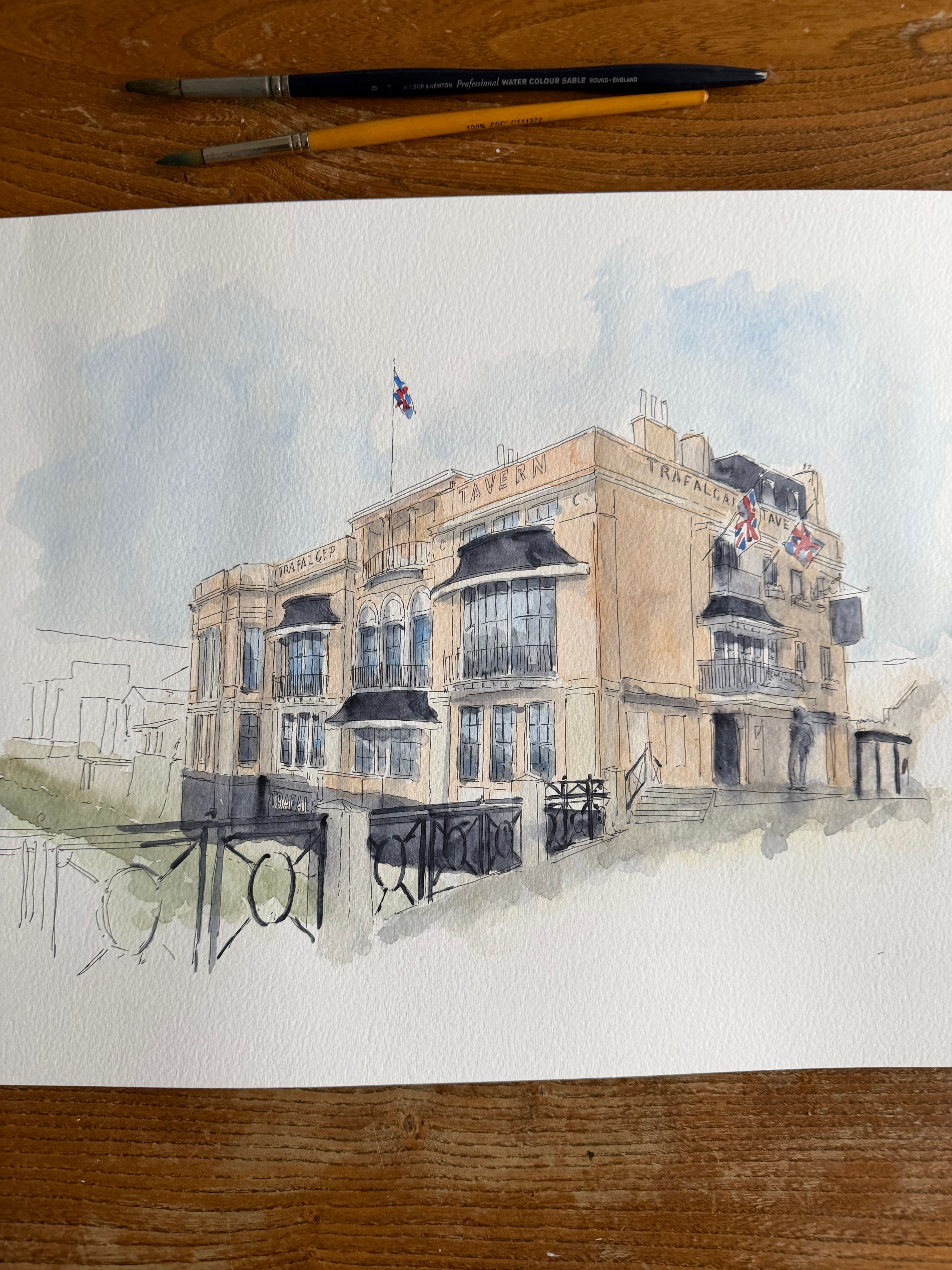 beautiful watercolour of Trafalgar Tavern, Greenwich. London