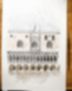 Watercolor painting of Doge's Palace with a paintbrush