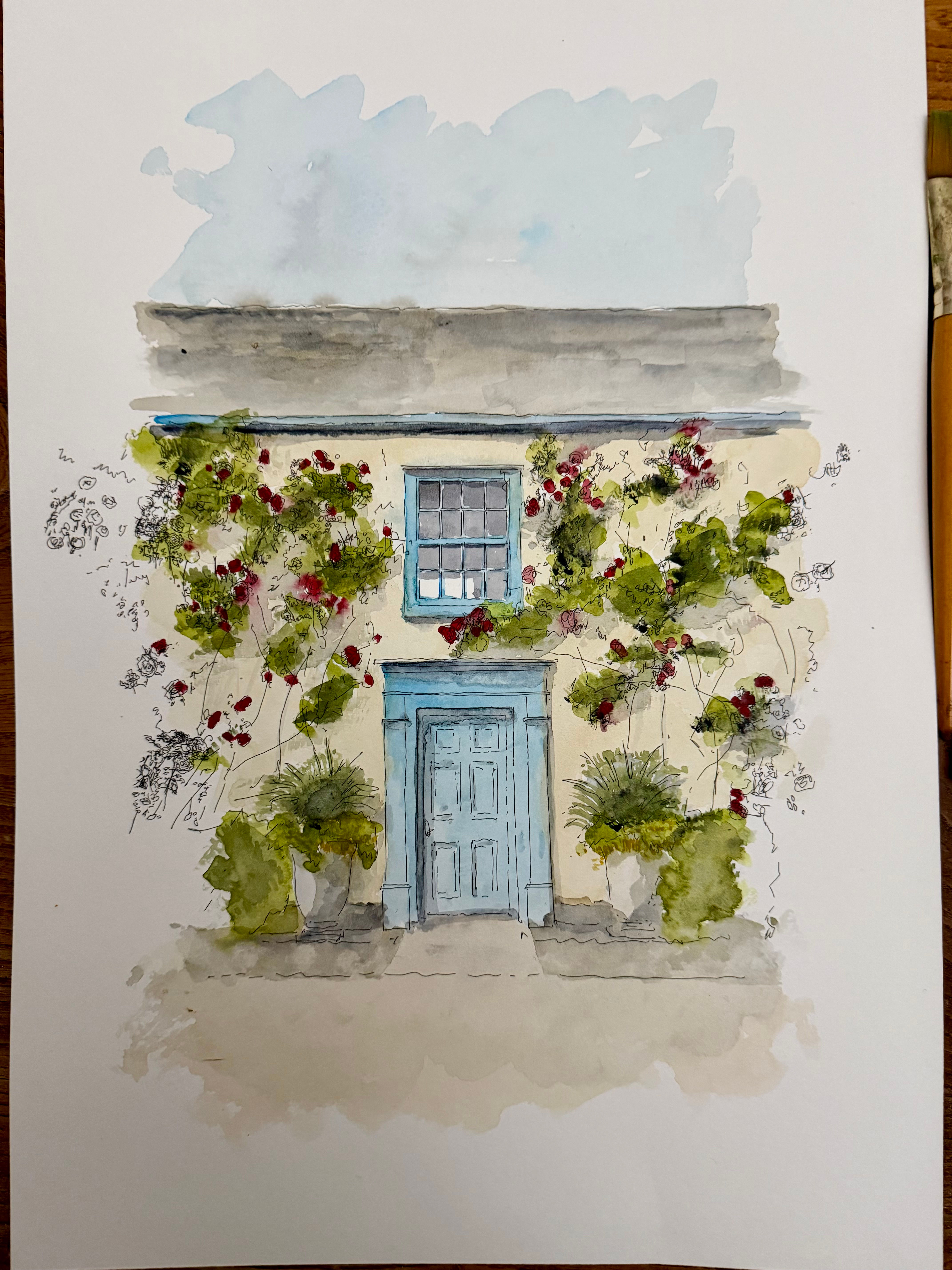 beautiful watercolour of South Farm. Royston. Cambridgeshire