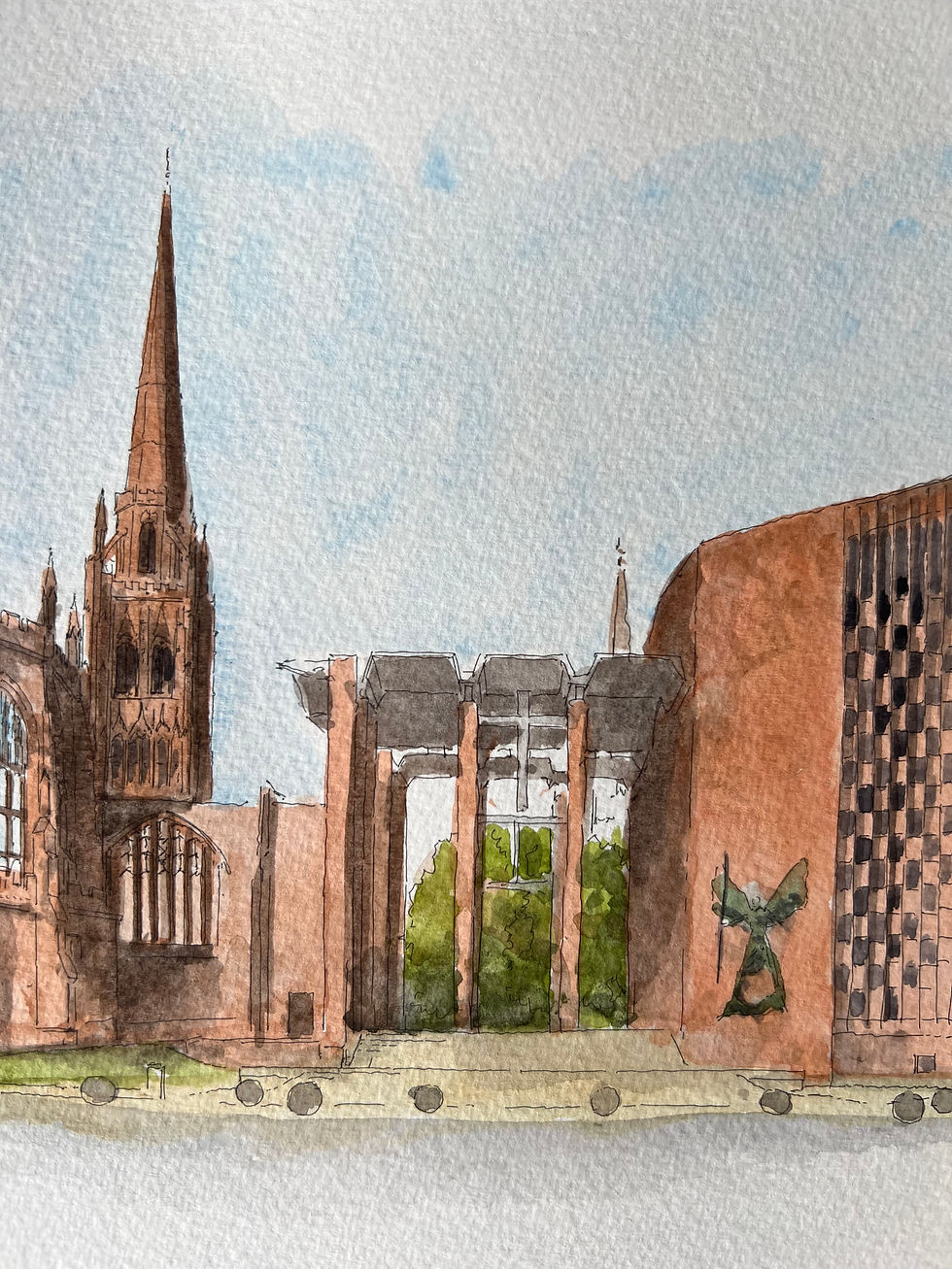 watercolour of Coventry Cathedral