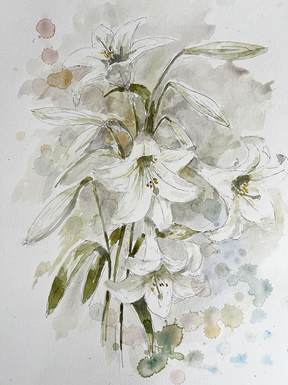 Watercolor painting of a bunch of lilies