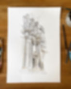 Statue in classical columns, Architectural Illustration: Basilica della Collegiata, Sicily in watercolour