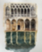 Watercolor of The Ca' d'Oro palace, Venice, with reflection