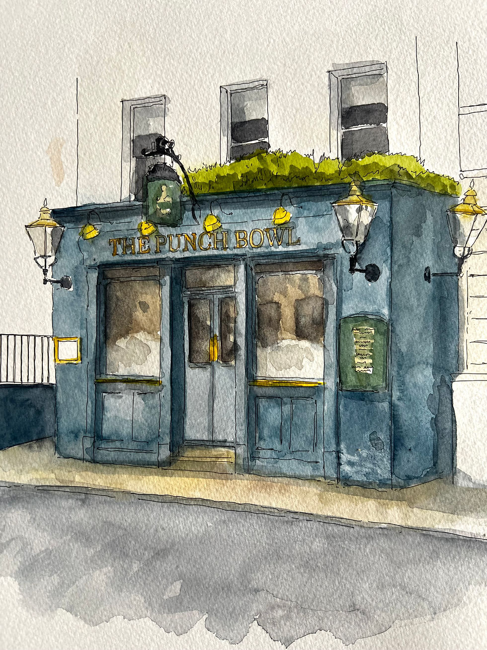 beautiful watercolour The Punch Bowl. Mayfair