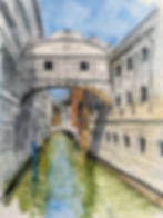 watercolour of The Bridge of Sighs, Venice on a bright day