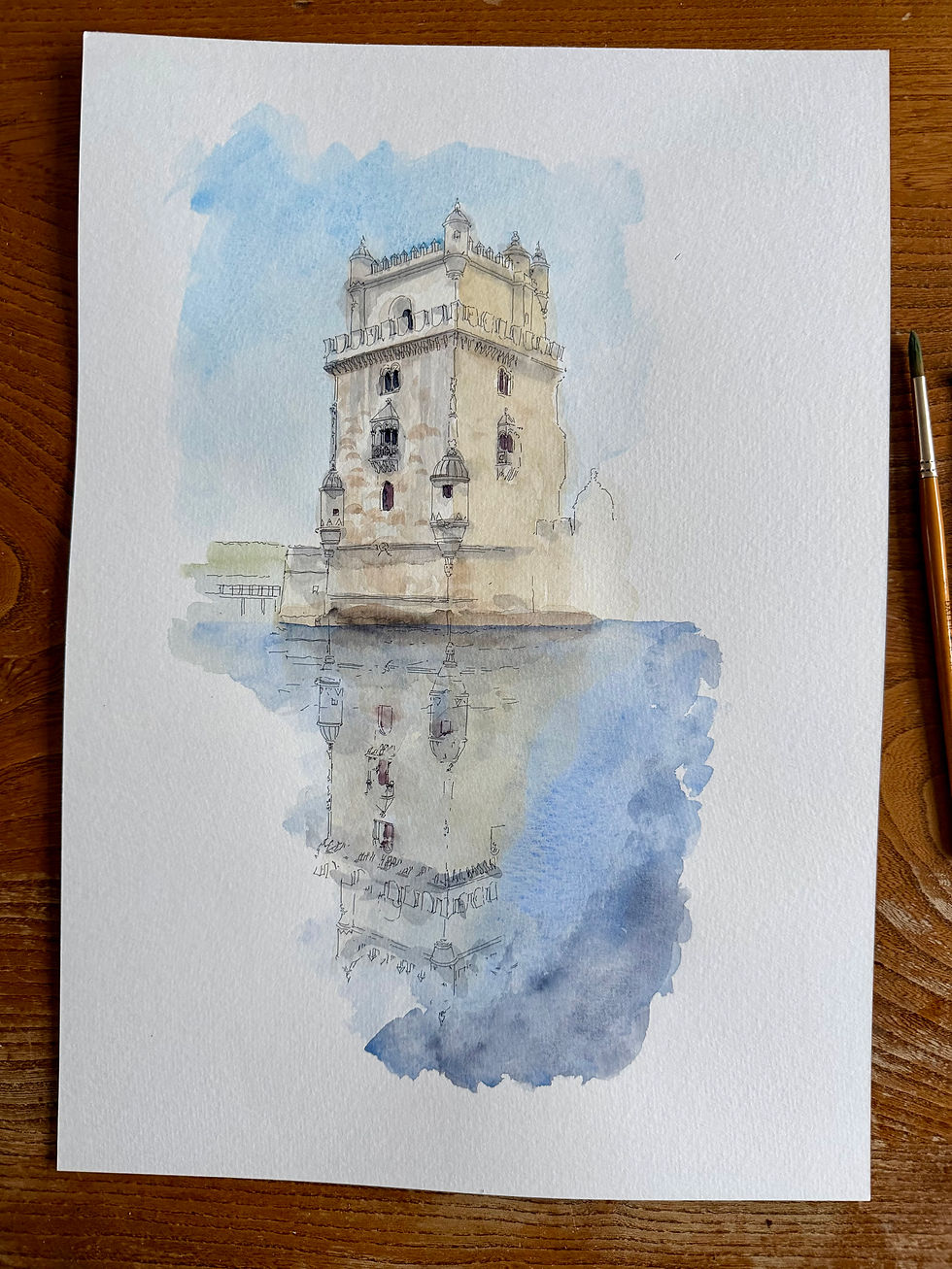 beautiful watercolour of Belém Tower. Lisbon, Portugal.