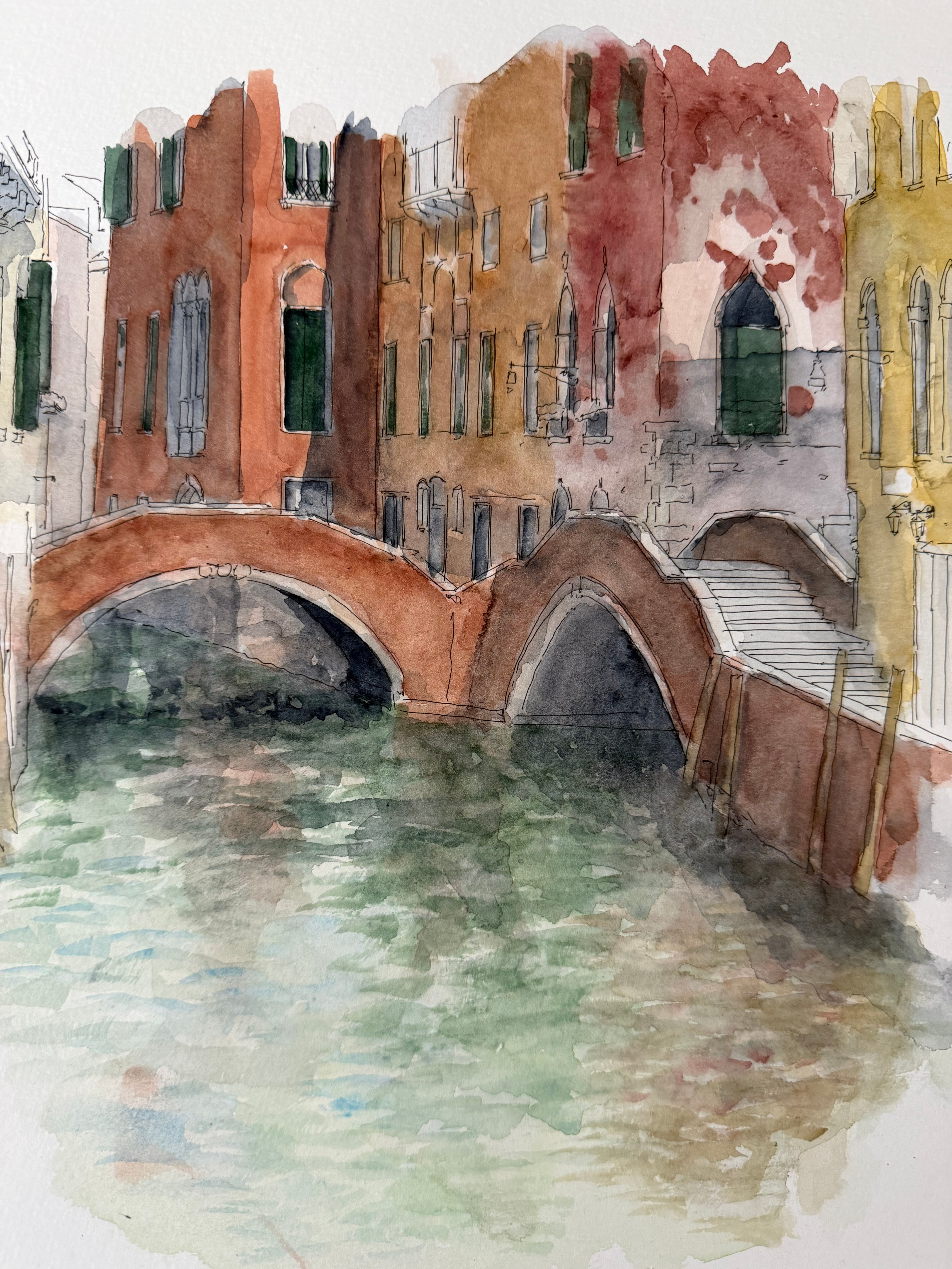 Watercolour of the Calle del Paradiso (bridge) Venice