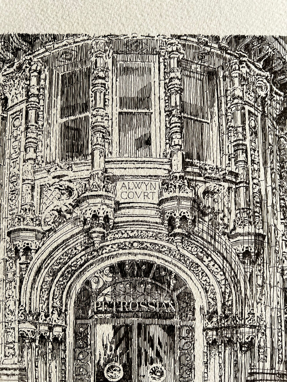Thumbnail: beautiful pen drawing of Alwyn Court, Manhattan. New York