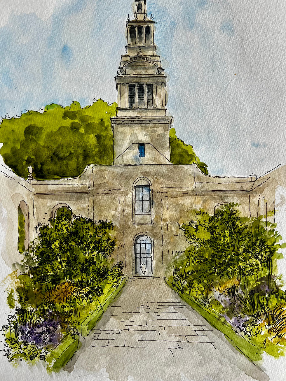 watercolour of Christ Church Greyfriars. City of London