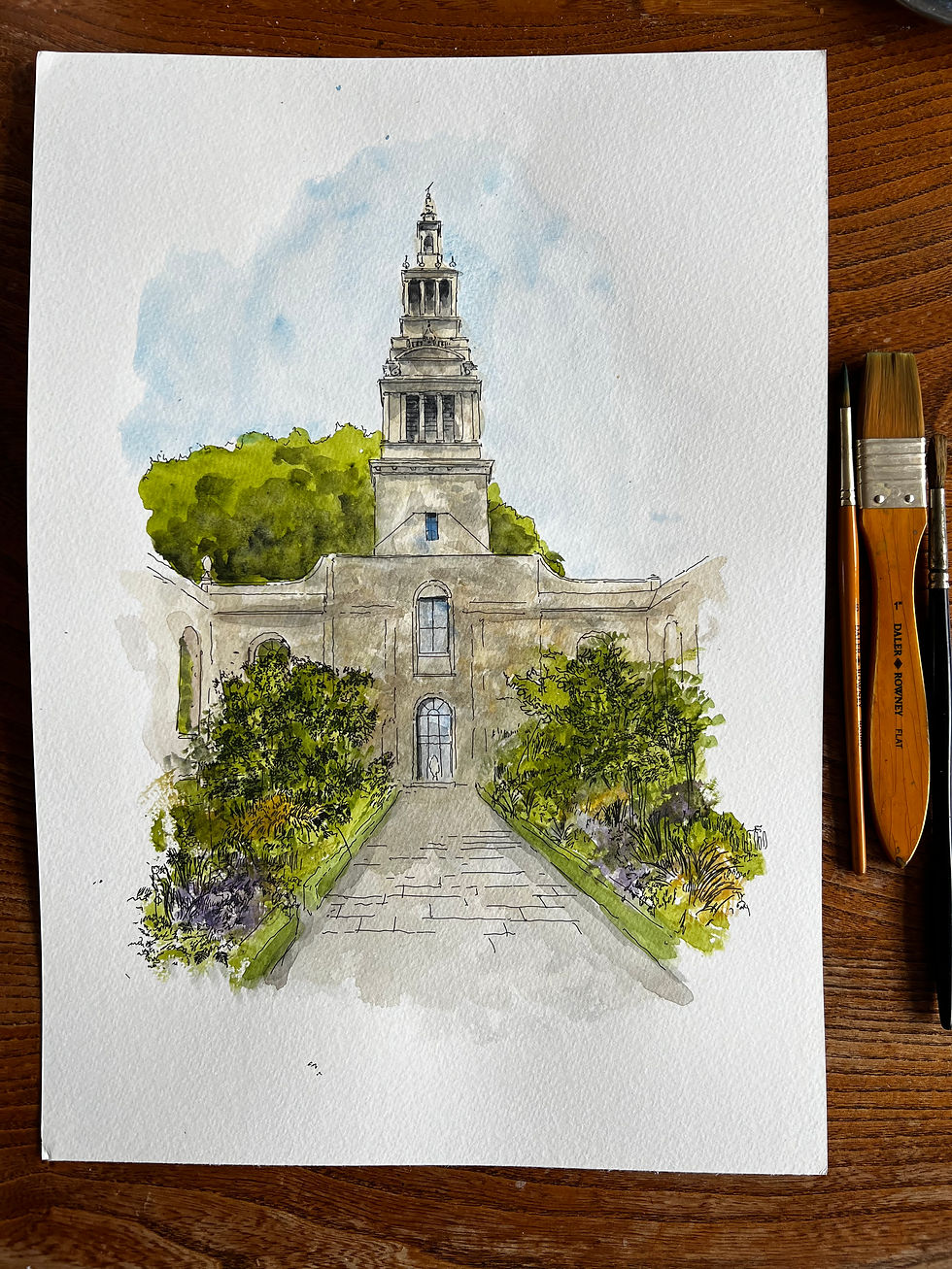 watercolour of Christ Church Greyfriars. City of London