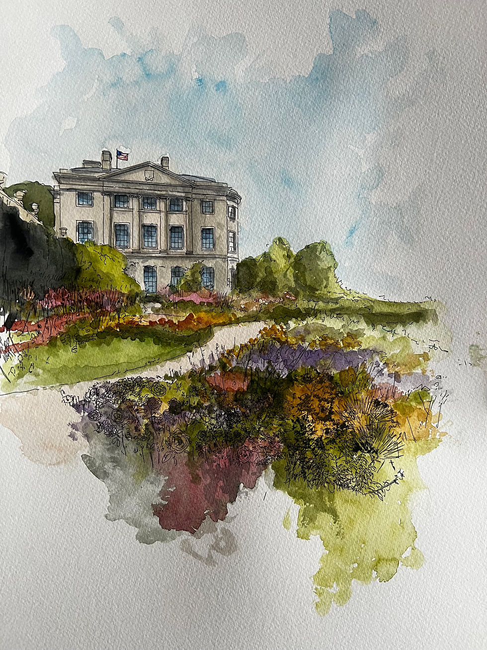 beautiful watercolour of The American Museum and Gardens. Bath