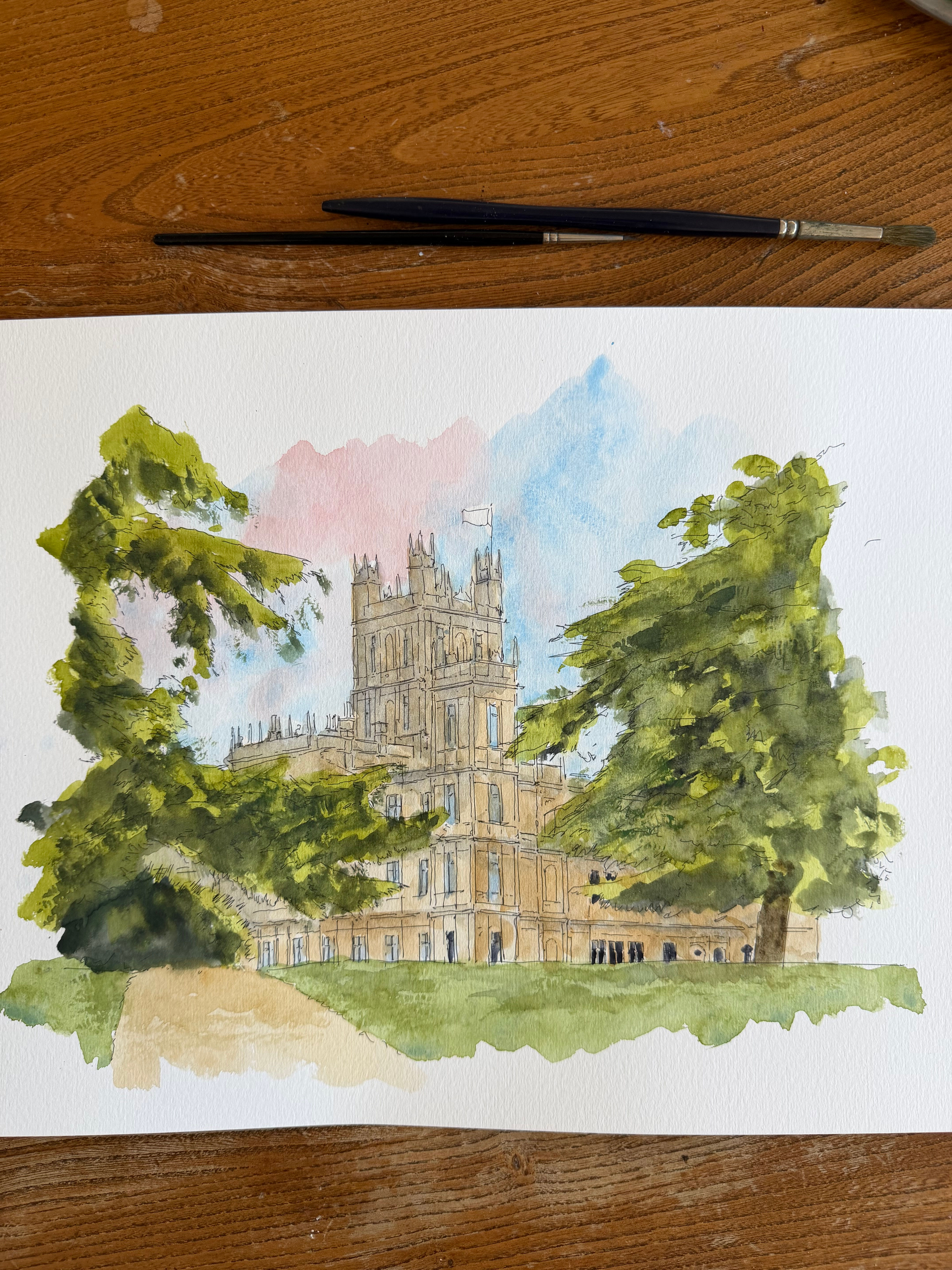 Architectural Illustration: Highclere Castle. Hampshire, England