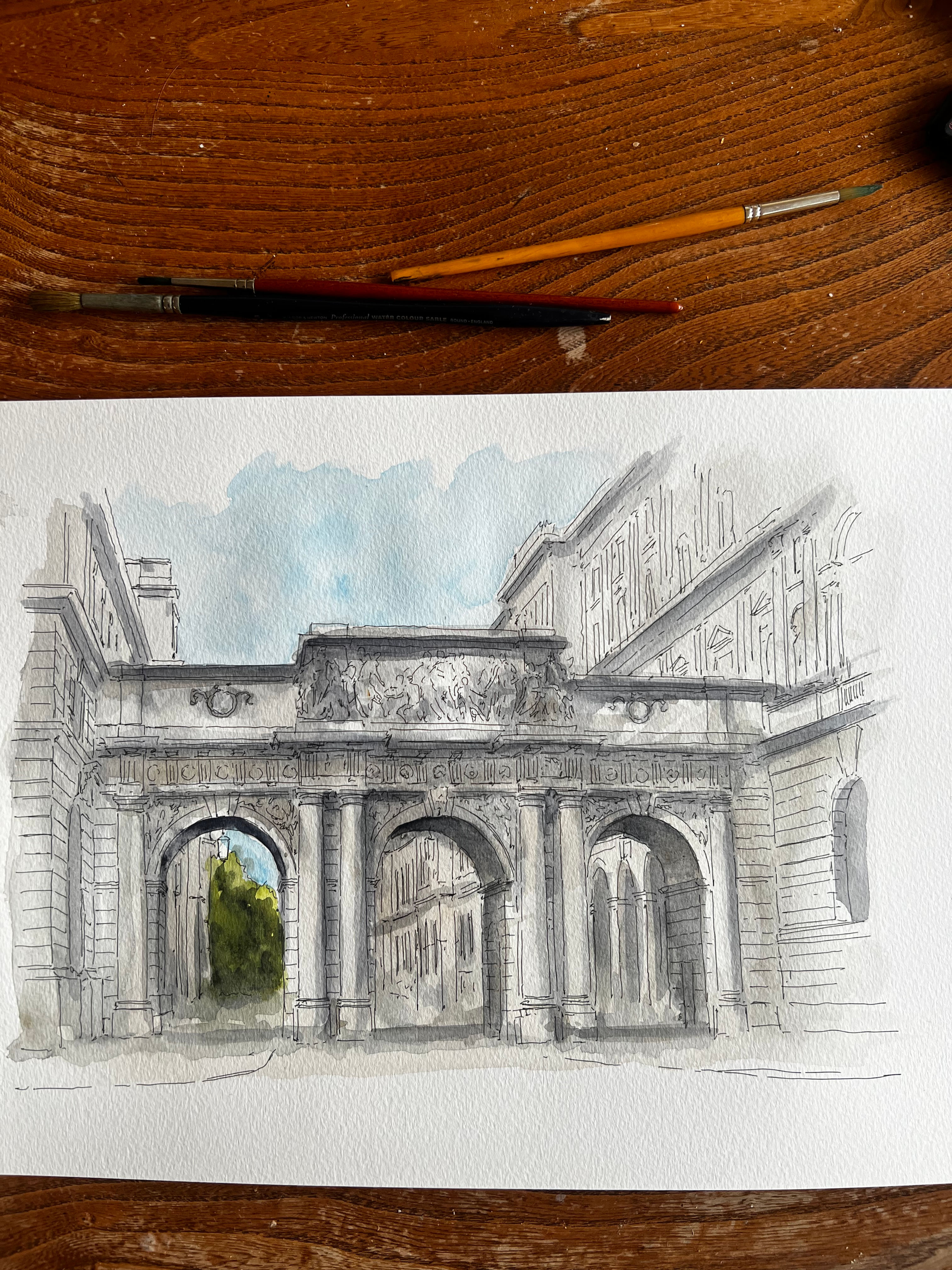 watercolour of King Charles Street Arch, Westminster and Foreign Office