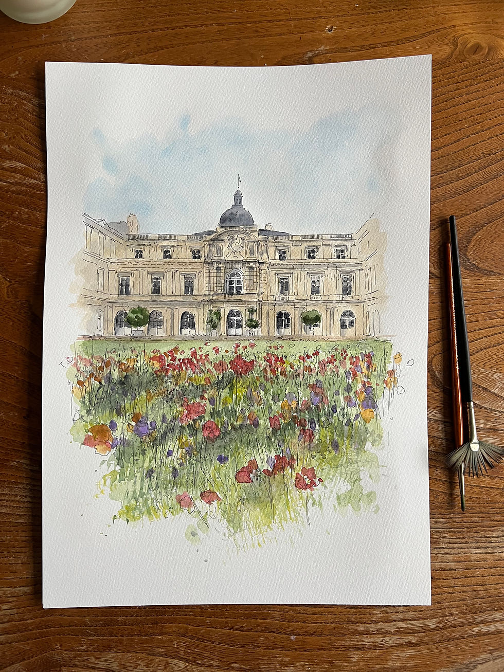 beautiful watercolour of Jardin du Palais Royal, Paris