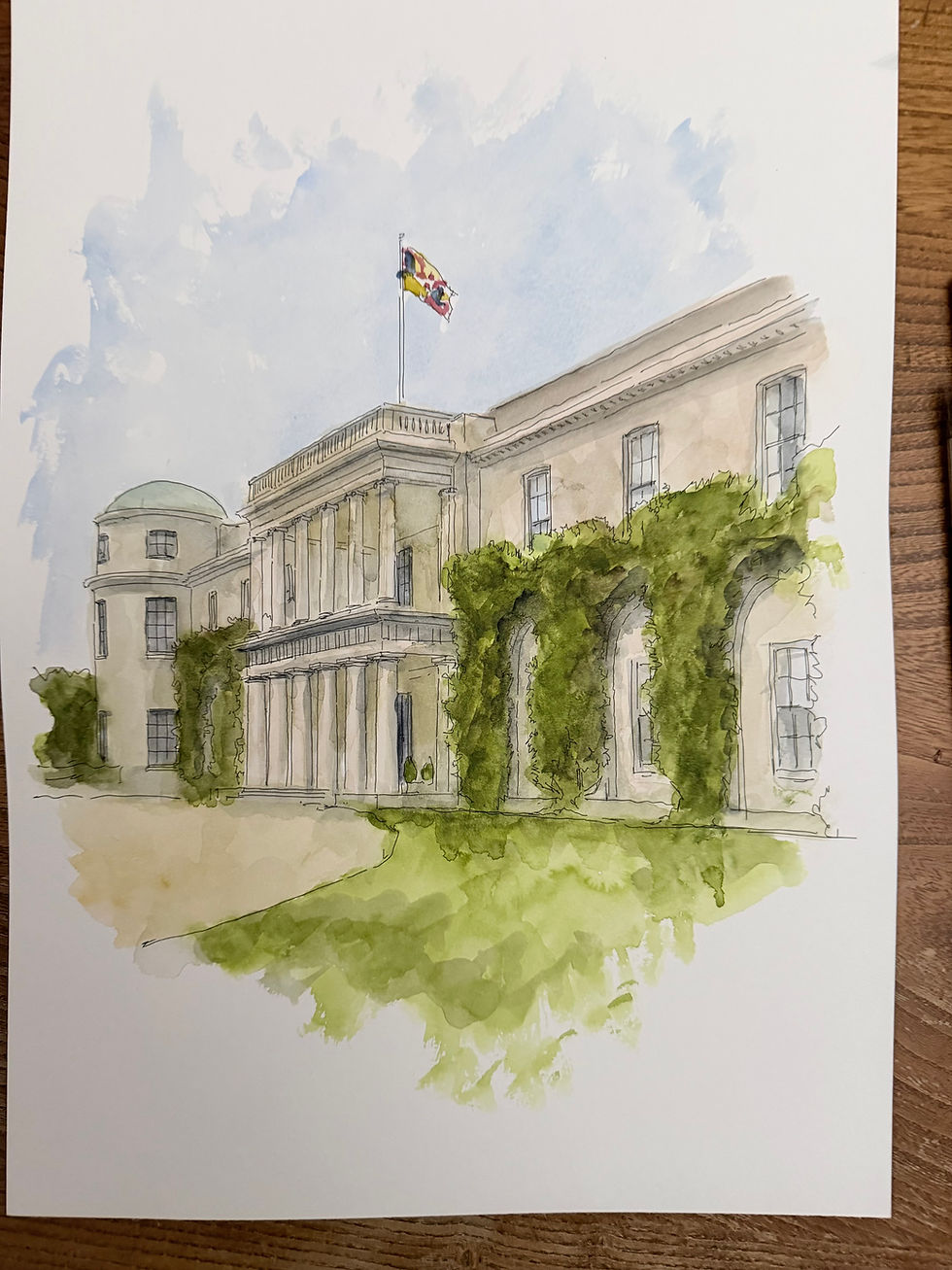 Thumbnail: beautiful watercolour of  Goodwood House. Chichester, West Sussex