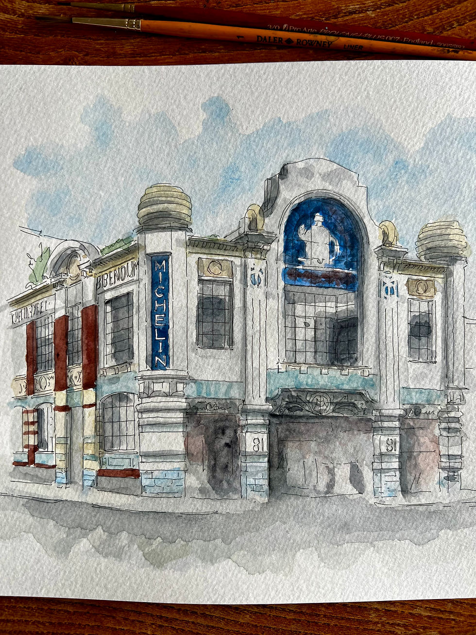 beautiful watercolour of Bibendum,Michelin House. London