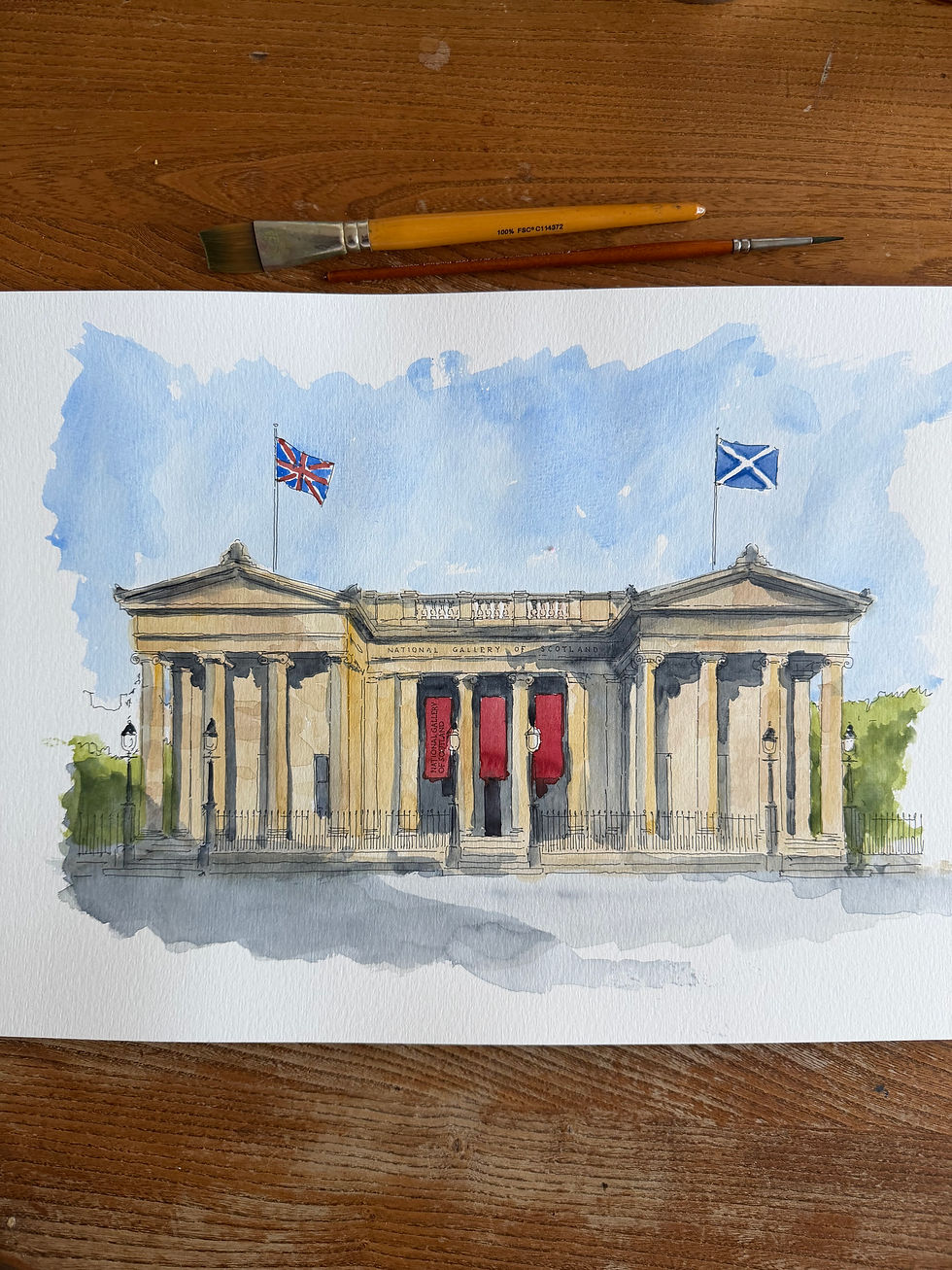 watercolour of The Scottish National Gallery, Edinburgh
