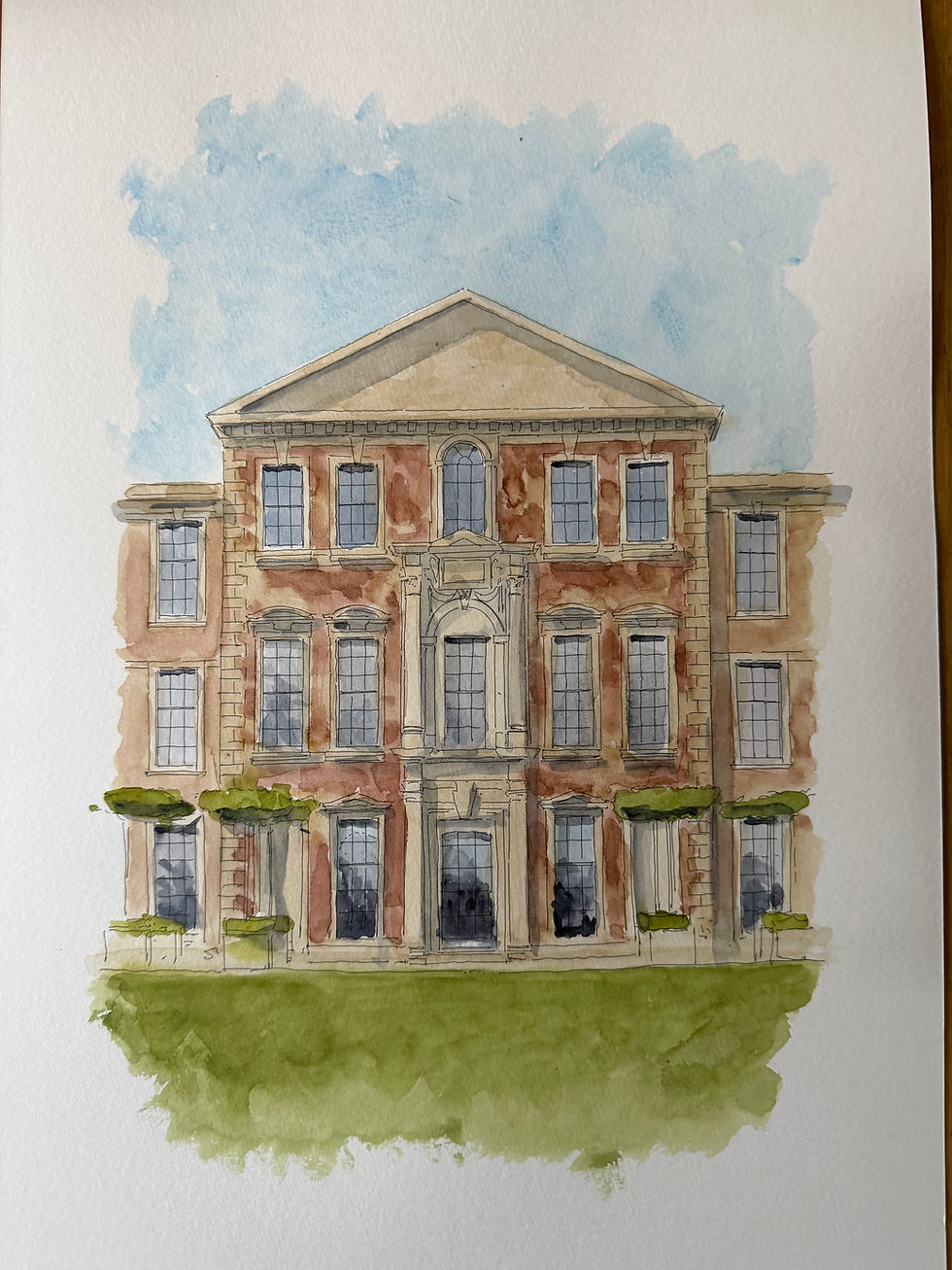 Thumbnail: beautiful watercolour of Aynhoe Park. Banbury