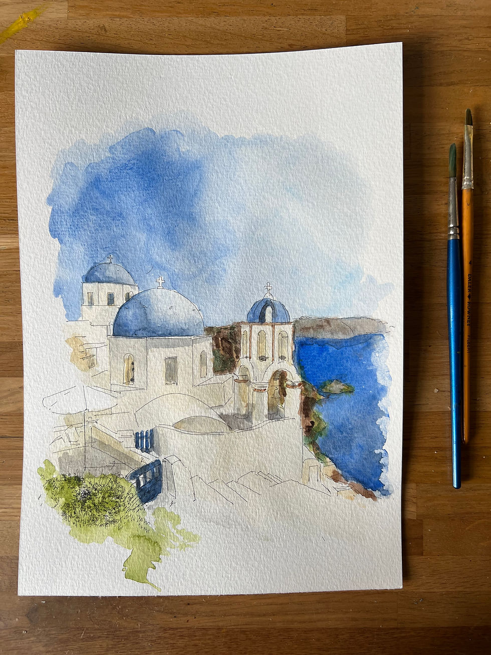 Watercolor painting: Santorini church