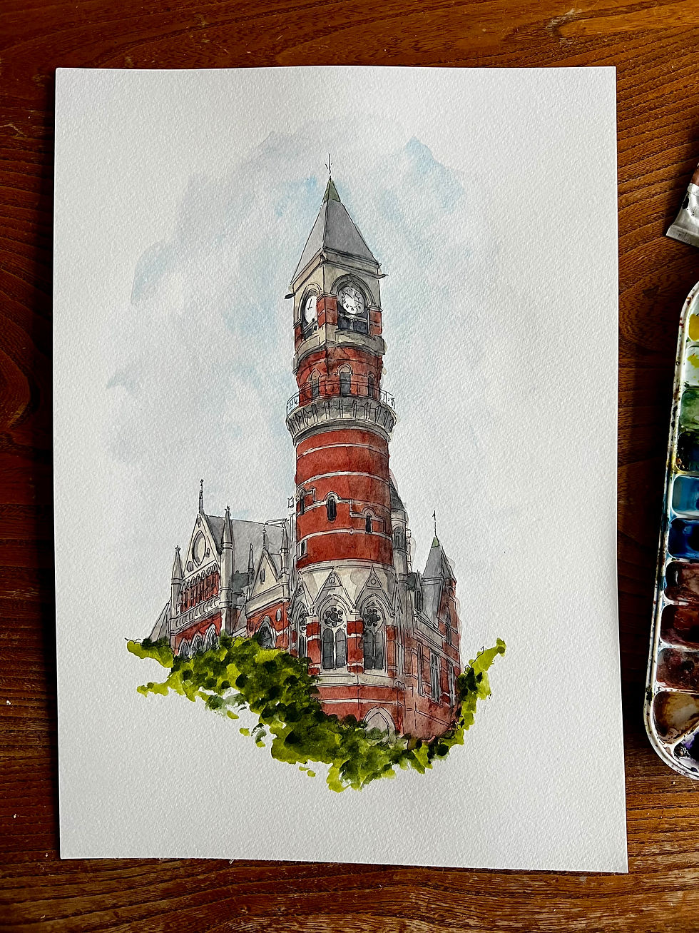 beautiful watercolour of Jefferson Market Library. New York.