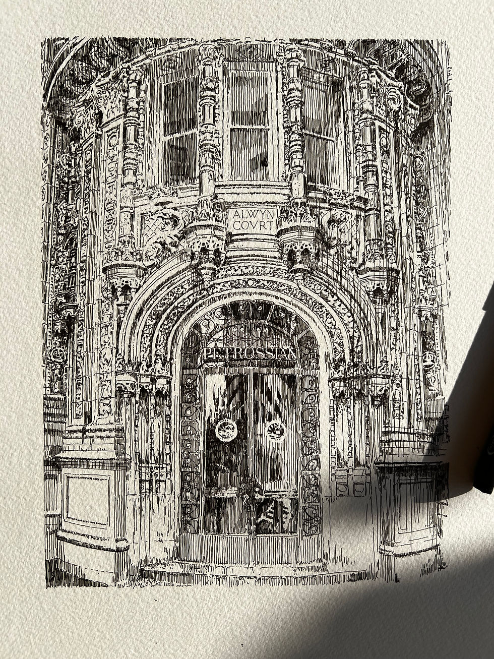 beautiful pen drawing of Alwyn Court, Manhattan. New York