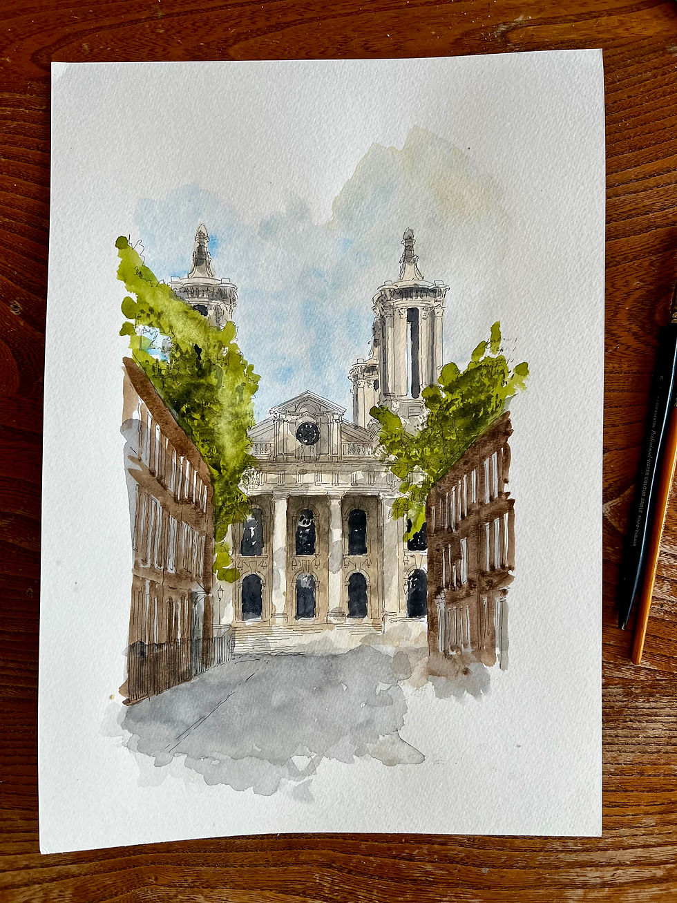 beautiful watercolour of Smith Square.Westminster. London