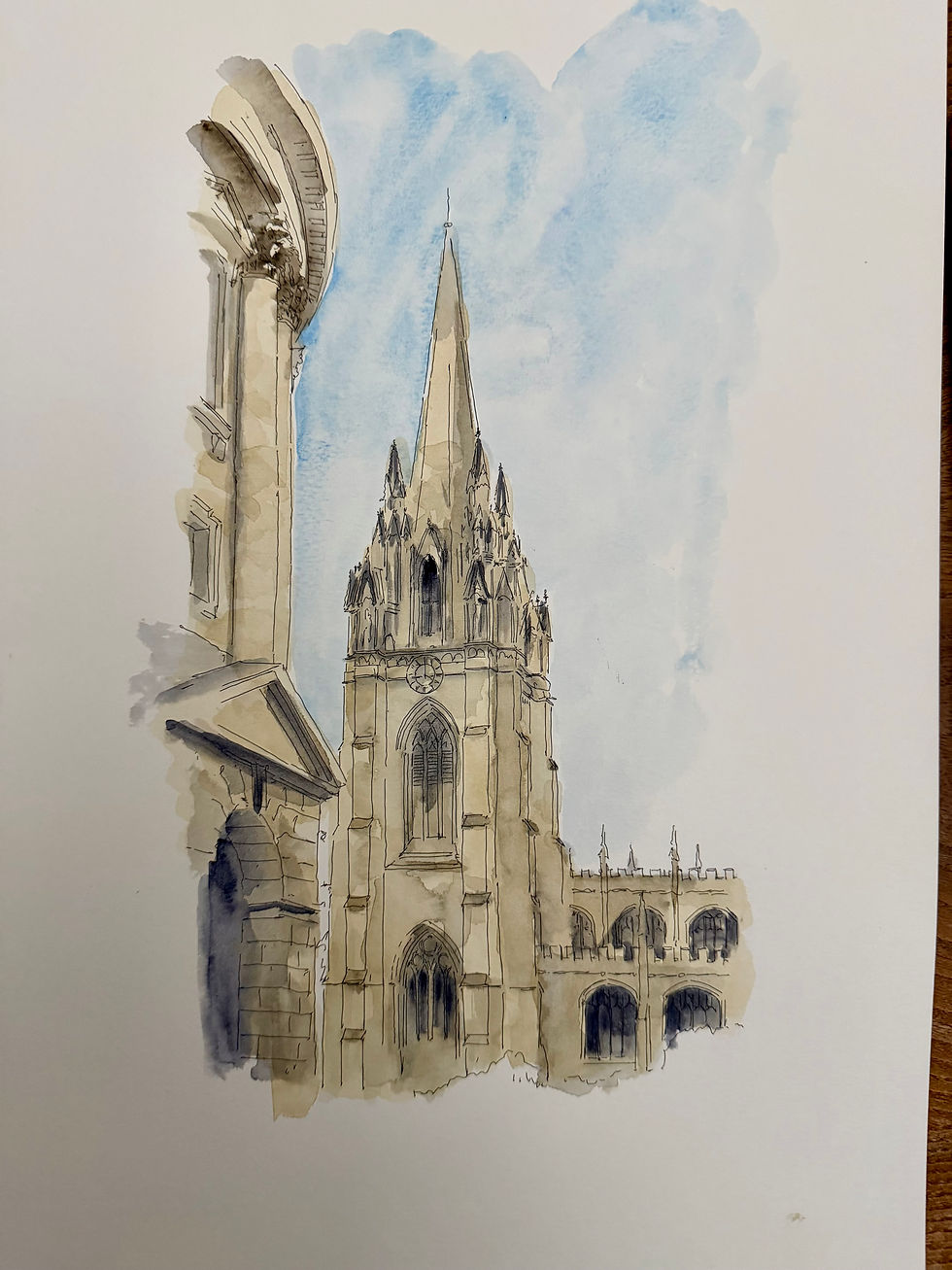 watercolour of the University Church of St Mary the Virgin. Oxford and Bodleian library