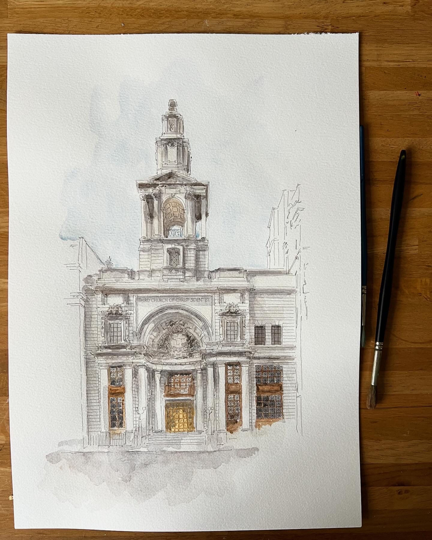 Architectural Illustration: Church of Christ the Scientist, Mayfair. London
