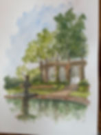 watercolour of conservatory in a garden