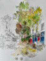 Watercolor of The Grenadier street, part sketch, part color