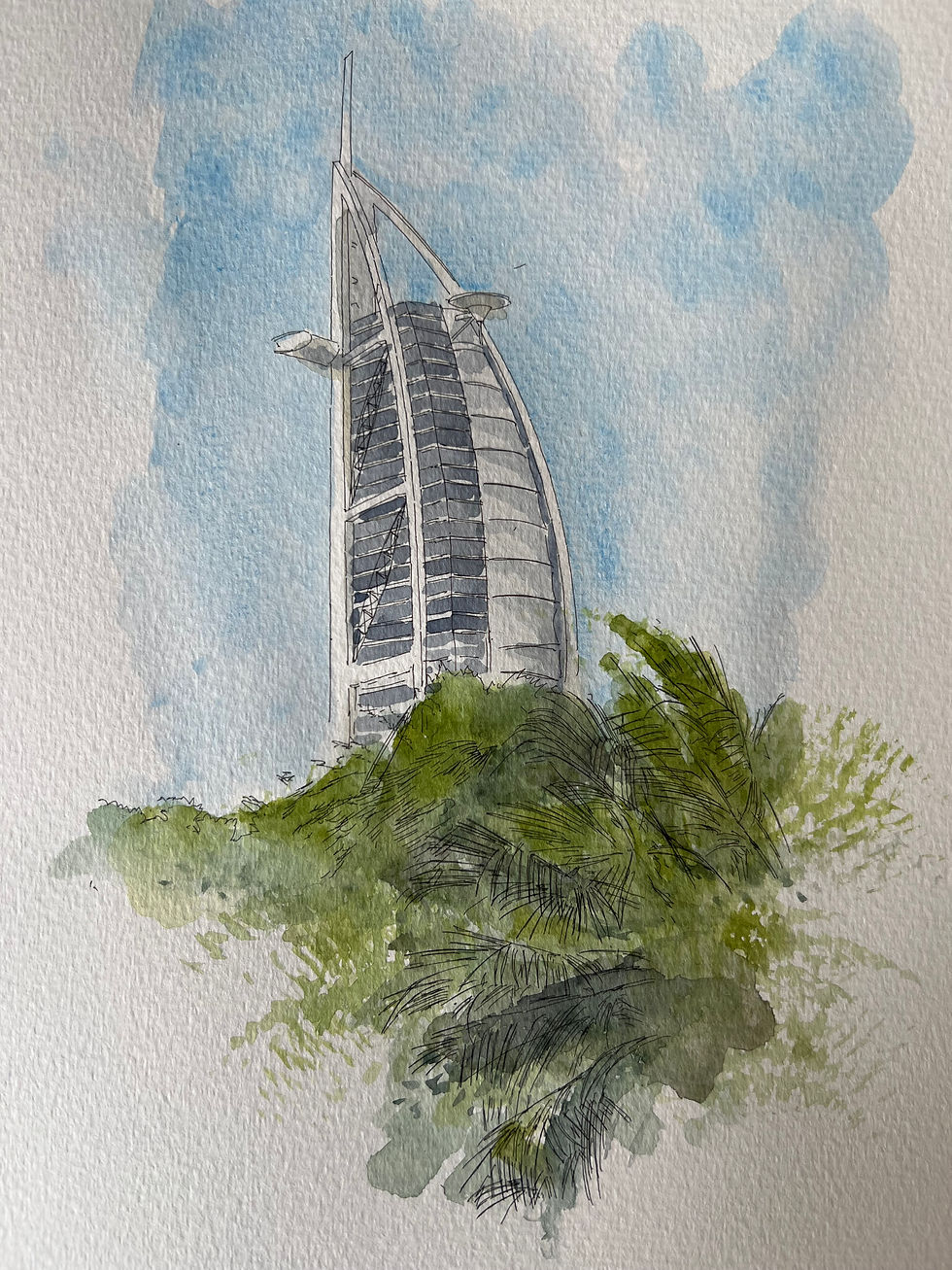 watercolour of Burj Al Arab, Dubai
