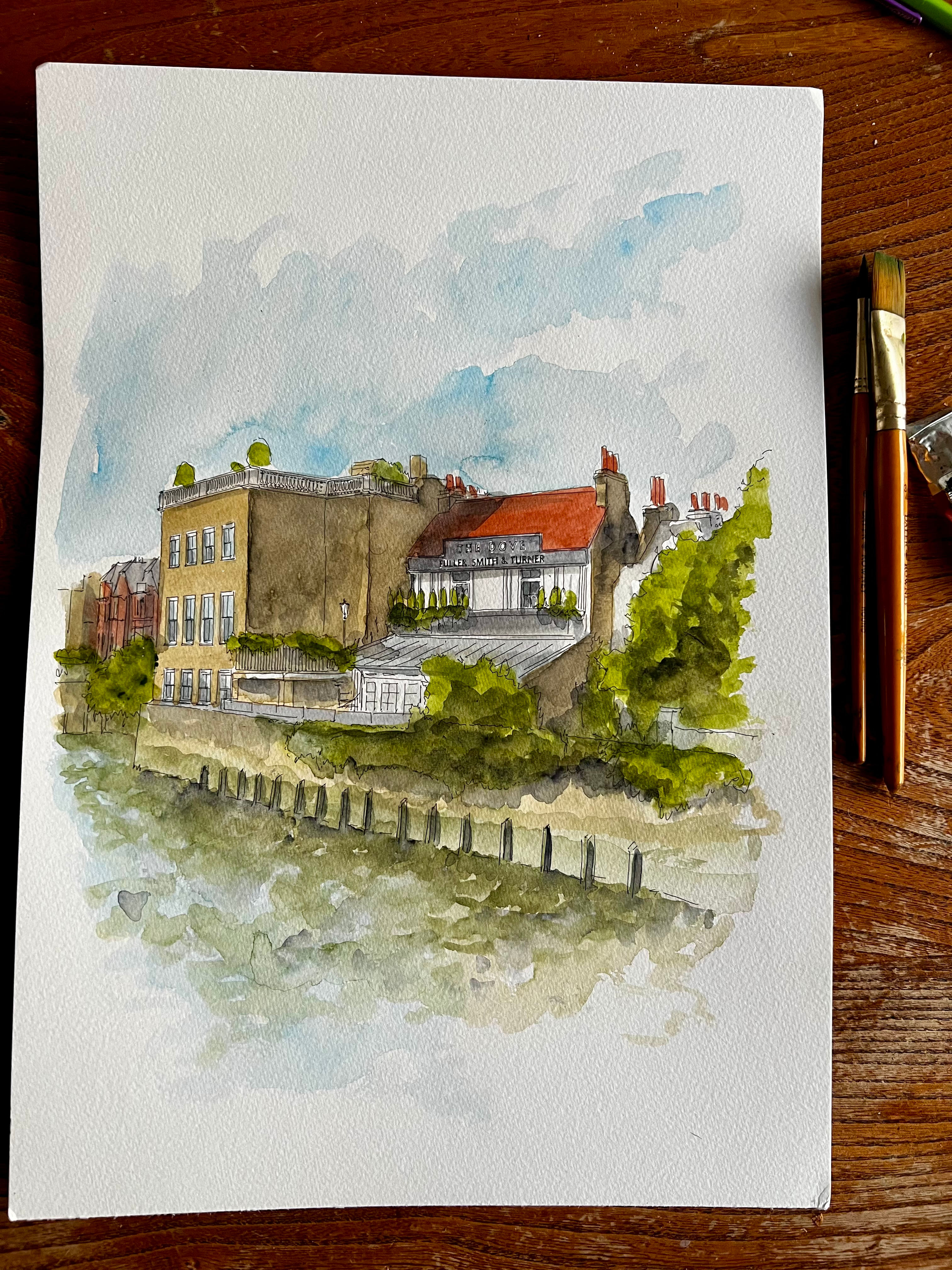 beautiful watercolour of the The Dove, Hammersmith. London