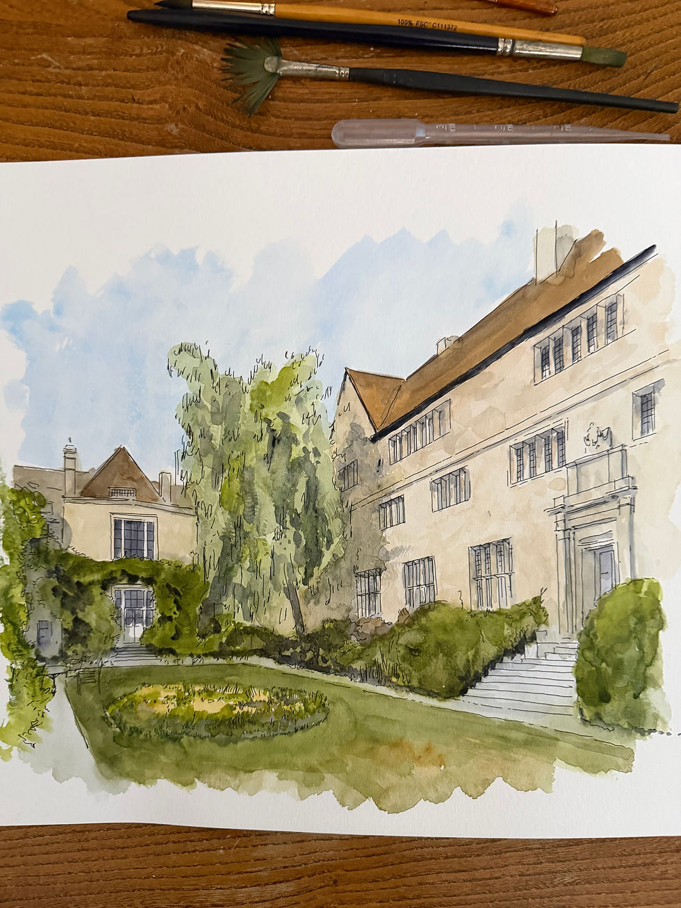 Thumbnail: Watercolor architectural illustration of Campion Hall, Oxford
