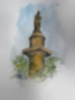watercolour of sculpture and tree , Edinburgh