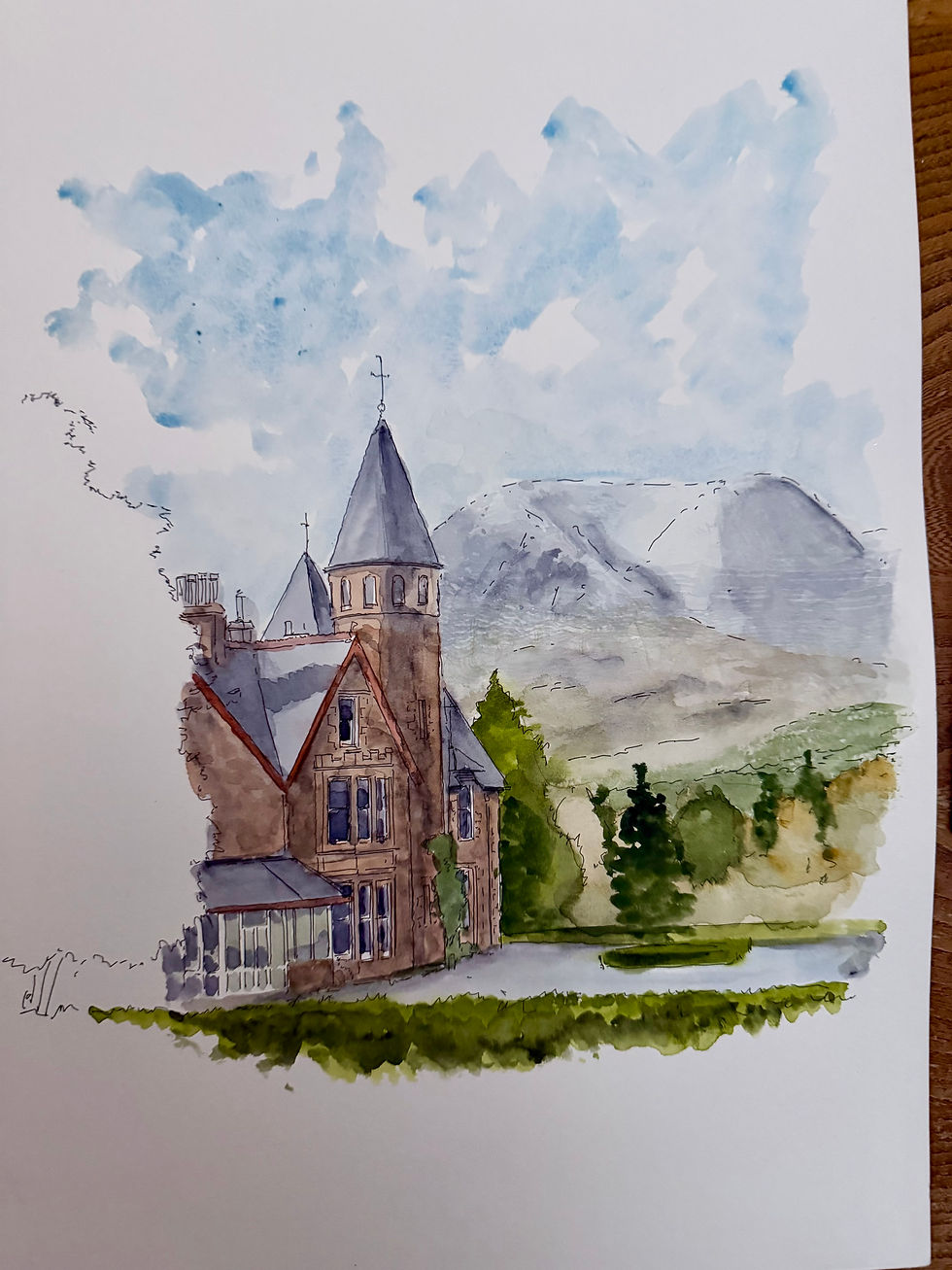 beautiful watercolour of  The Torridon, Loch Torridon. Scottish Highlands