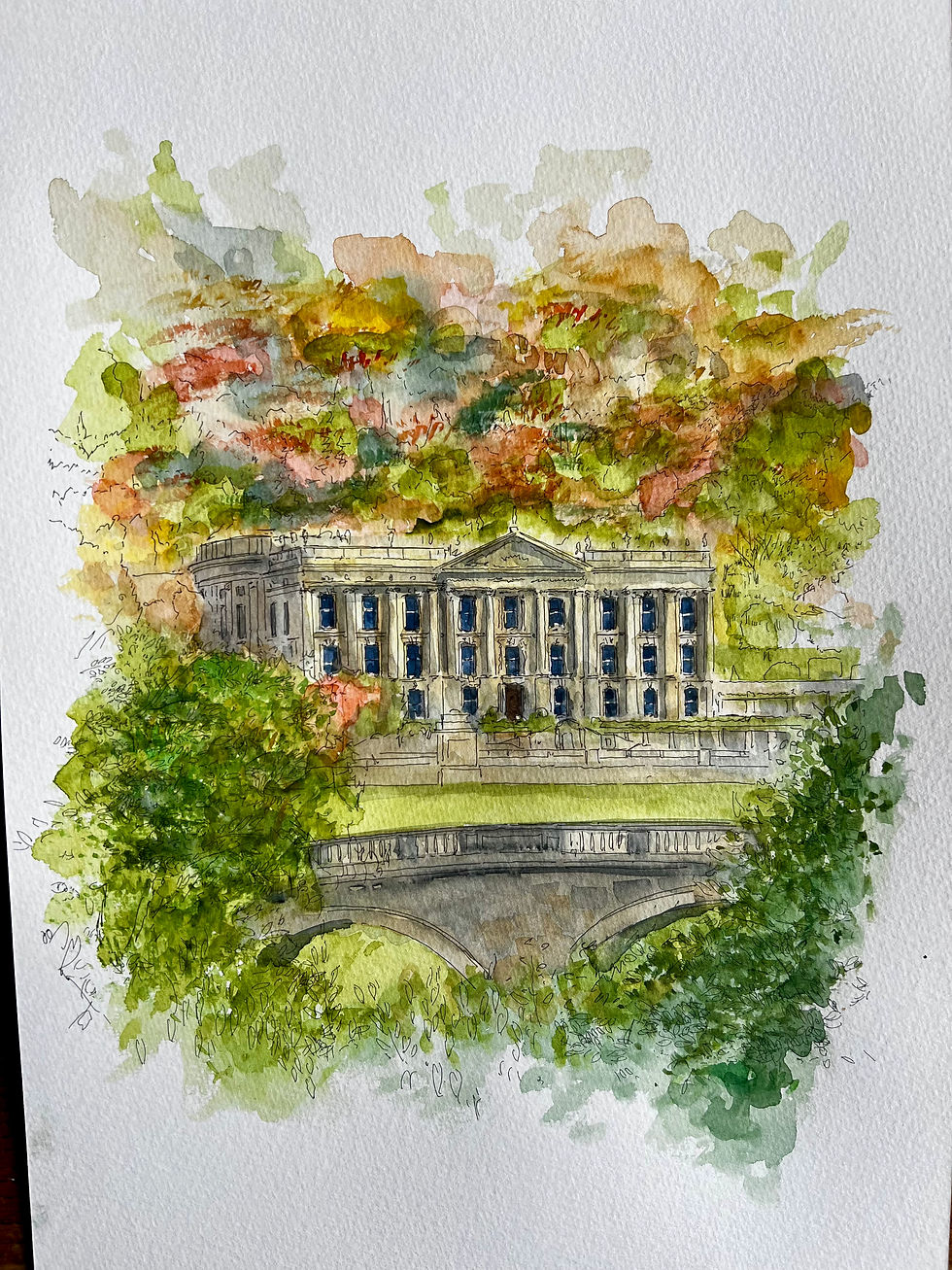 beautiful watercolour of Chatsworth House. Derbyshire