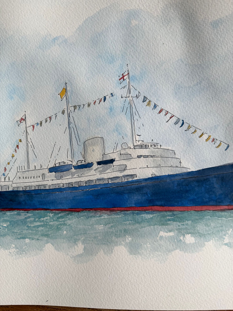 watercolour of The Royal Yacht Brittannia , Edinburgh