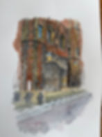 Watercolour of Queens' College Cambridge and its wonderful aged gate