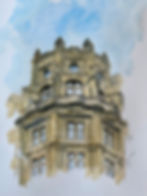 beautiful watercolour of an ornate corner turret