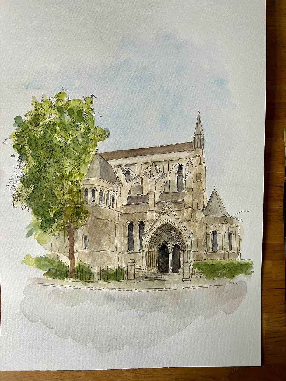 Watercolor painting of St James's Church, Marylebone