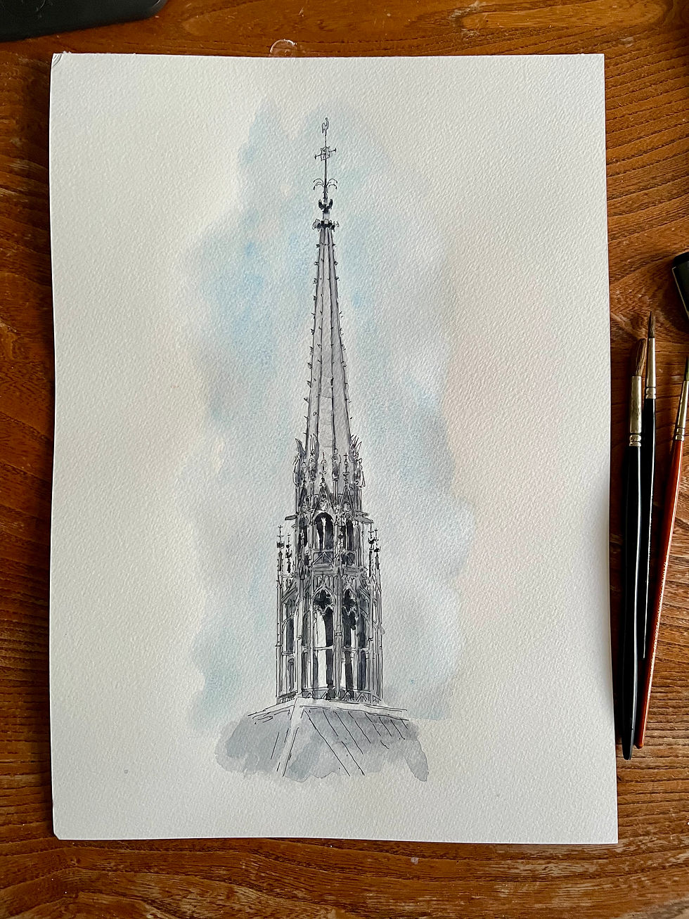 beautiful watercolour of the spire of Sainte-Chapelle. Paris